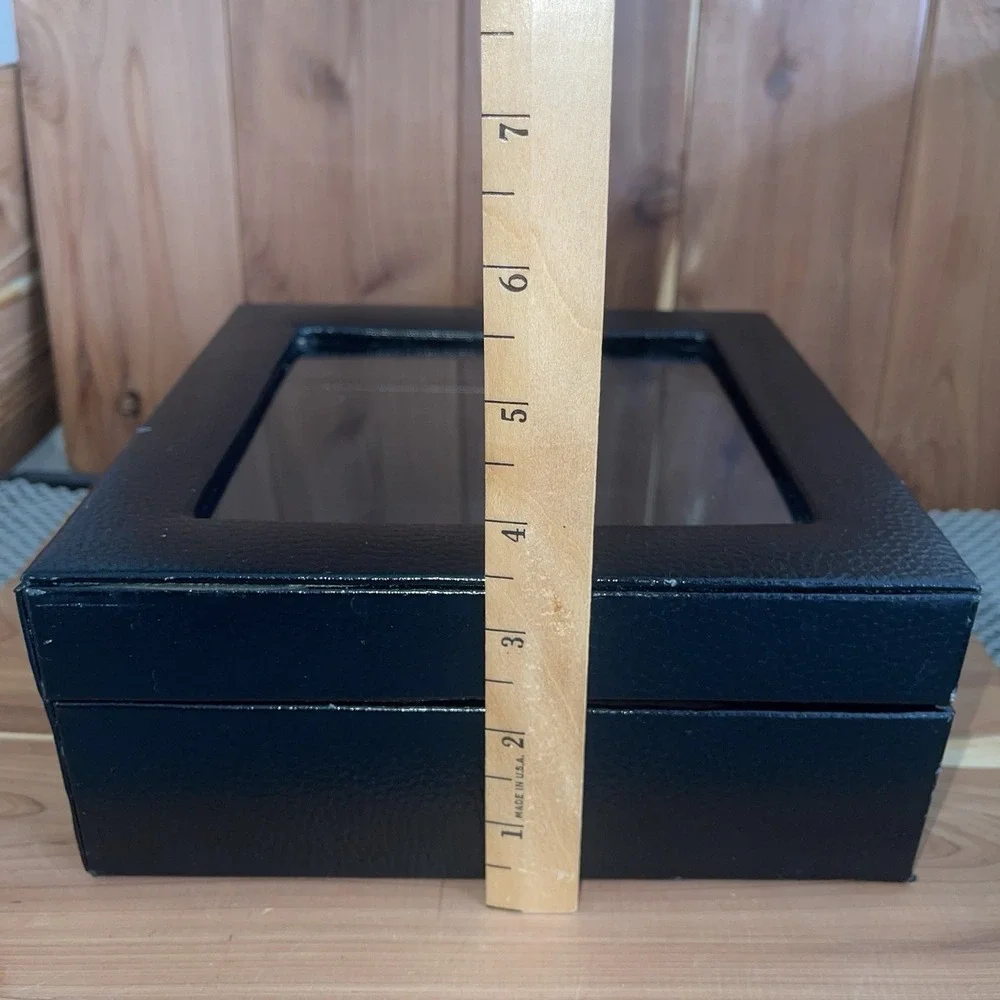 Bey-Berk Black Genuine Leather 3 Watch See Thru Box Locking Clasp Watch Pillows